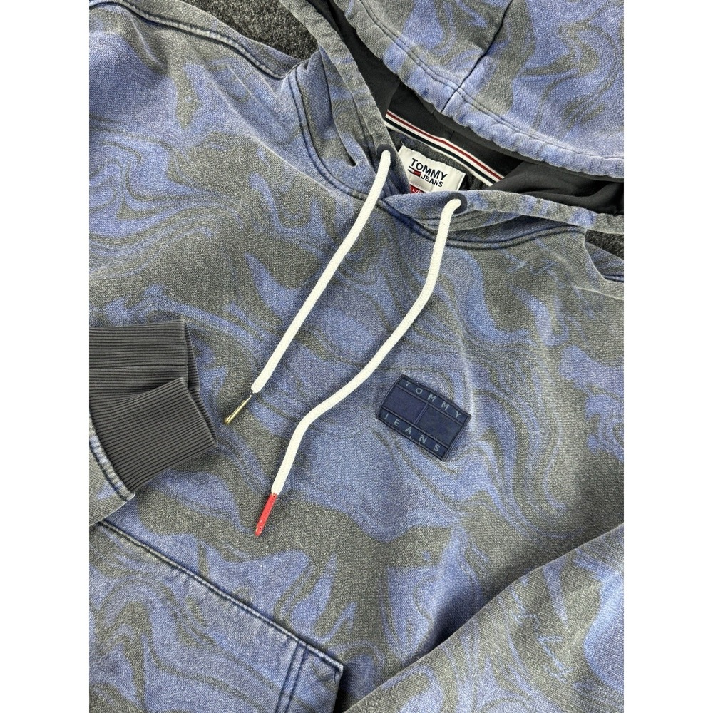 Tommy Jeans Hoodie L Blue Swirl Faded Spell Out Flag Logo
